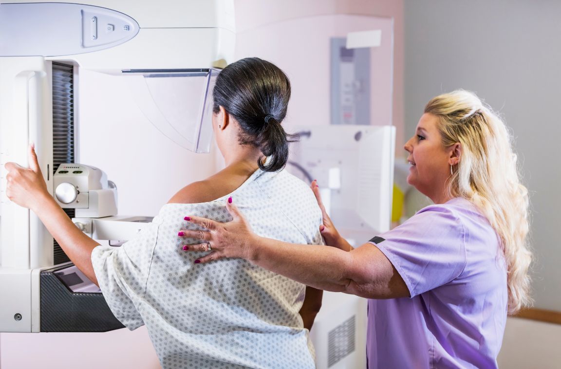 female patient getting a mammography